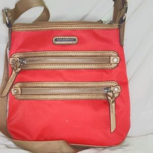 red and tan Dana Buchman purse